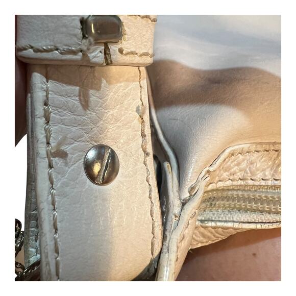 Vintage DR Pelletterie Firenze Handbag Shoulder Tote Italian Leather Bone White - Picture 11 of 11
